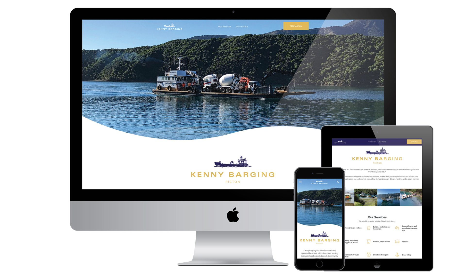 Kenny Barging website designed by Vanilla Hayes creative graphic design studio in Blenheim, Marlborough, New Zealand