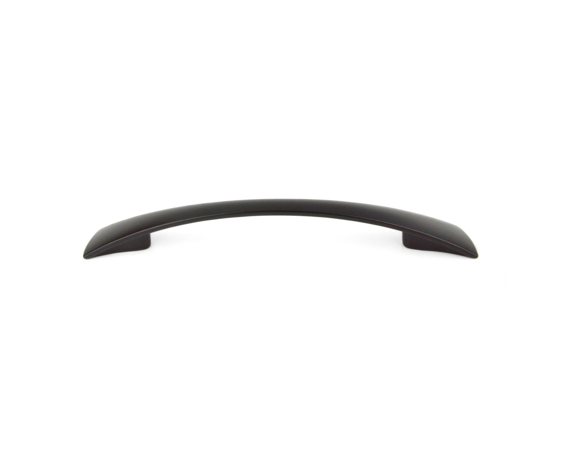 A black ribbon is sitting on a white surface.