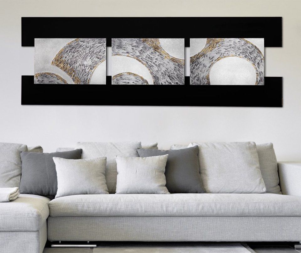 decorazione murale nera con onde grigie, bianche e oro
