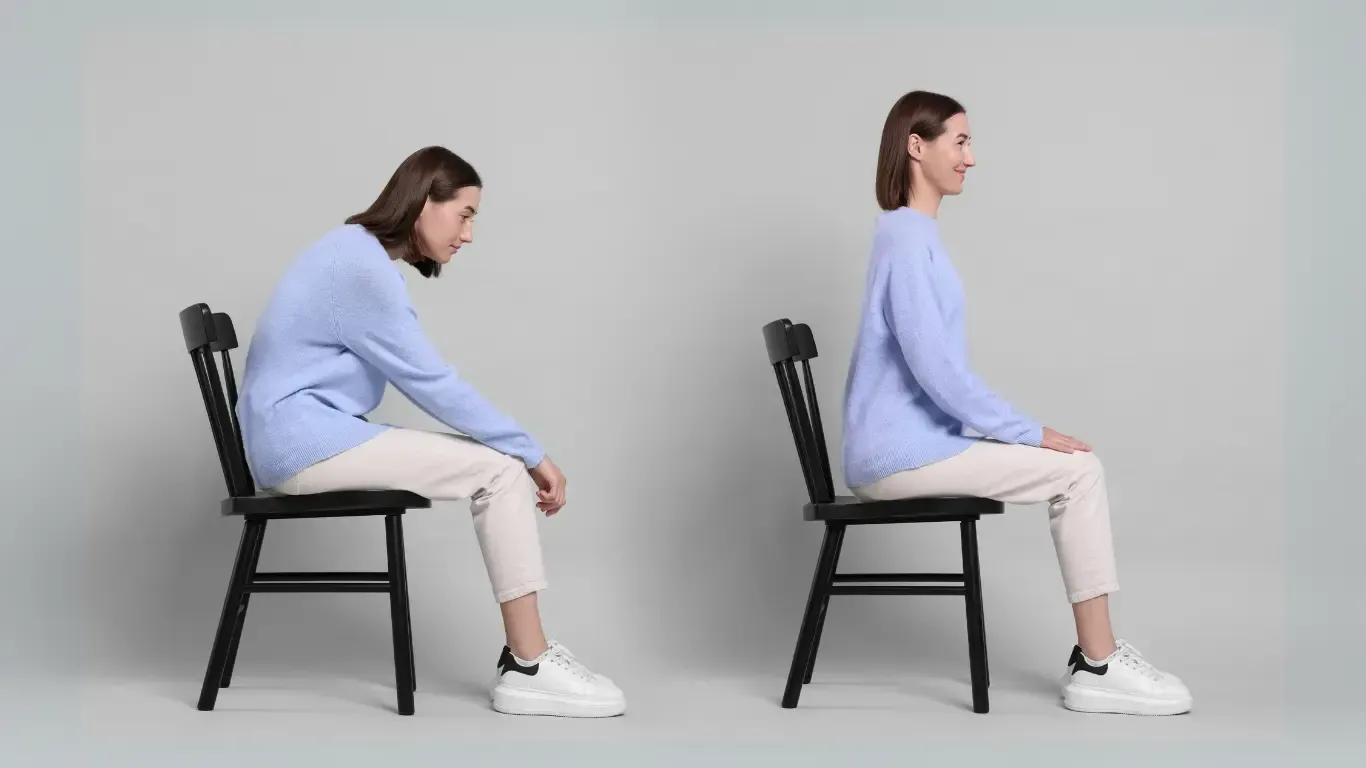 Woman in a hunchback posture