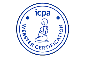 Blue circular ICPA Webster Certification seal with a seated figure in the center.