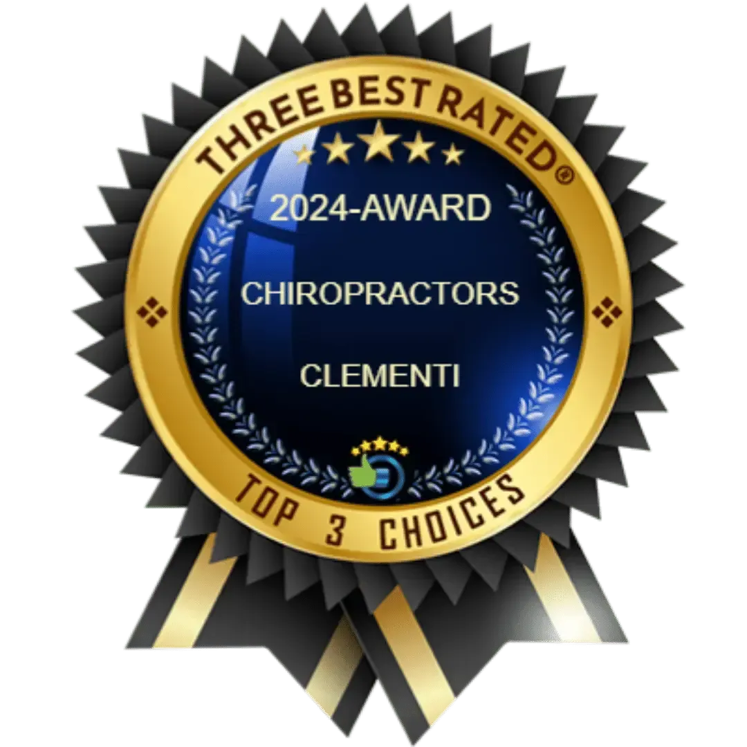 Award badge for Clementi chiropractors, reading “Three Best Rated 2024-Award Top 3 Choices.”