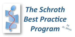 Logo for “The Schroth Best Practice Program” with blue text and abstract blue-red figure icon