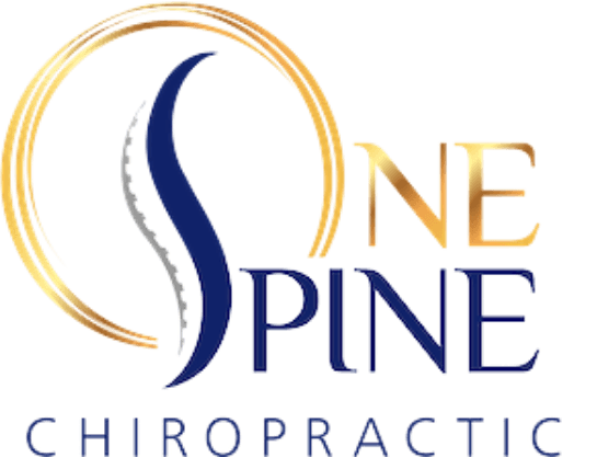One Spine Chiropractic logo with gold and blue circular spine design and text