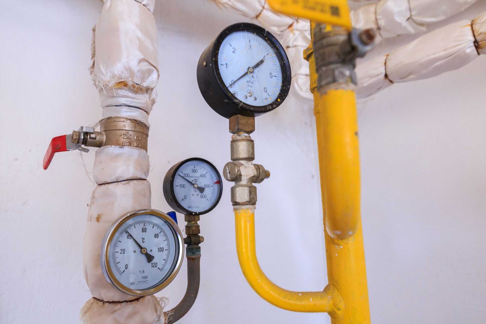 Technological equipment of gas boiler house showing professional gas line installation
