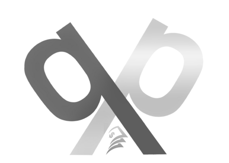 A lower case q and p crossed to look like a pair of scissors, with a few dollar bills in between.
