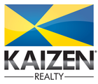 Kaizen Realty logo with blue and yellow geometric graphic above bold black text