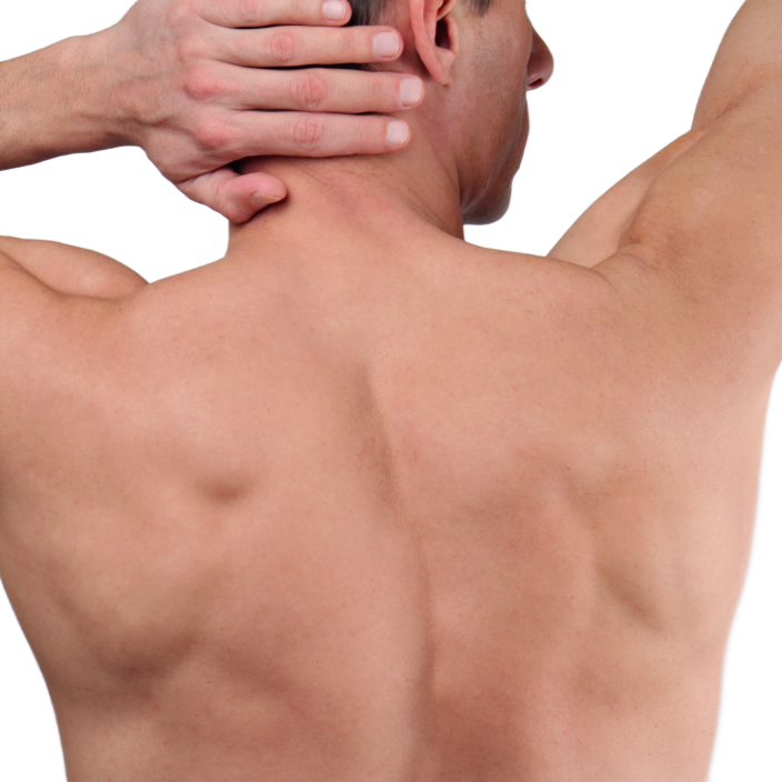 Costas masculinas largas, totalmente lisas e sem presença de pelos após depilação definitiva.