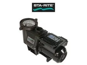 A black swimming pool pump with a remote control on a white background.