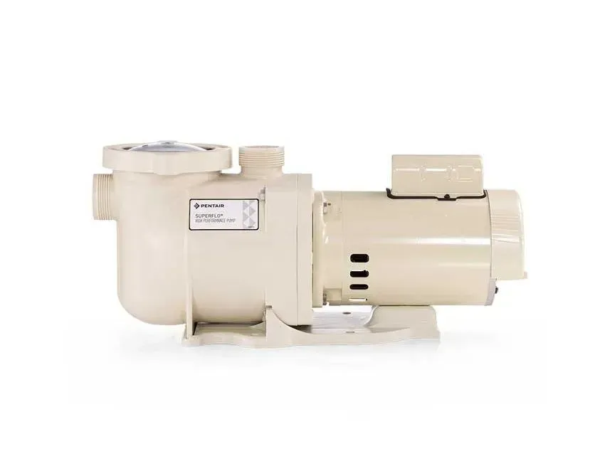 A swimming pool pump with a motor attached to it on a white background.