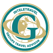 Intelettravel Groups Travel Advisor logo with teal and gold globe and large G