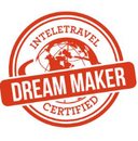 Orange “Intelletravel Dream Maker Certified” stamp with globe icon and bold banner text