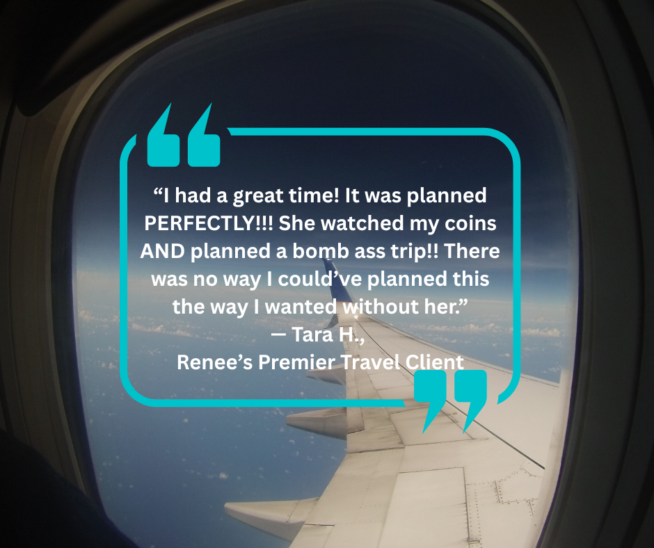 Airplane window view with teal quote: “I was going to be okay.”