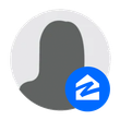 Gray generic profile avatar with a blue circular badge in the lower right