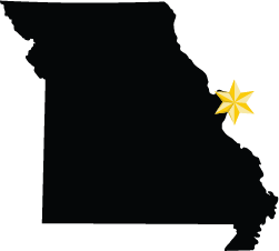 Black silhouette of the state of Missouri.