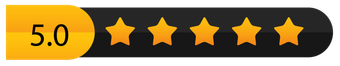 A yellow and black icon with five stars on it.