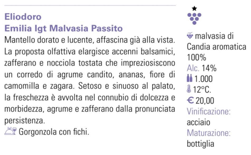 Testo in italiano su un vino bianco siciliano, con note di degustazione e dettagli di alcol, acidità e prezzo.