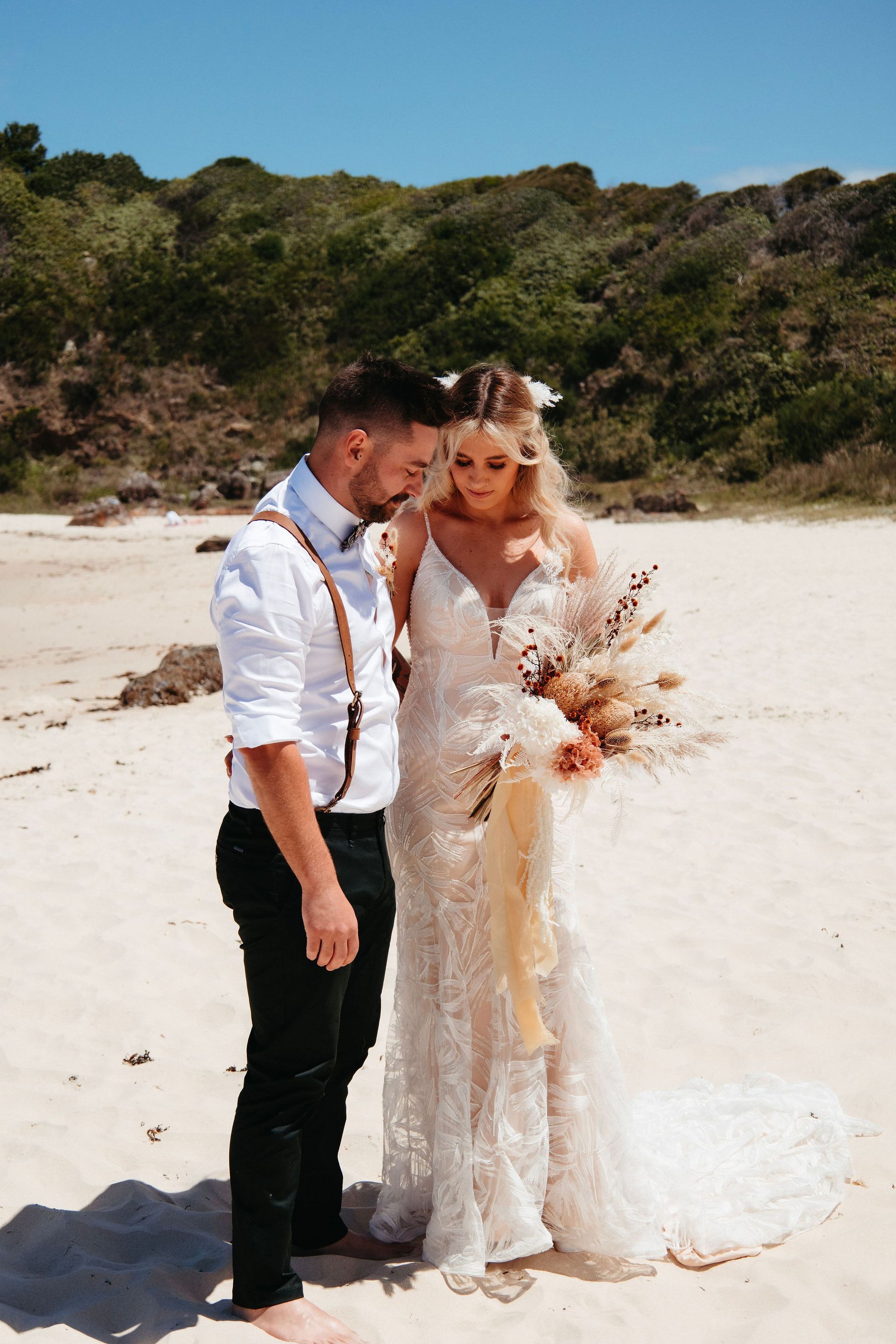 Bride and Groom on A Beach — Denise's Flower Studio In Dubbo, NSW