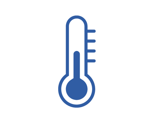 Blue thermometer showing a moderate temperature reading.