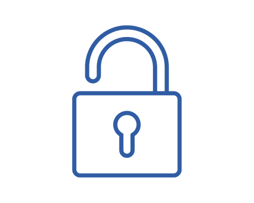 Blue, open padlock icon.