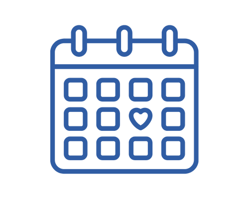 Blue calendar with a heart on one date.