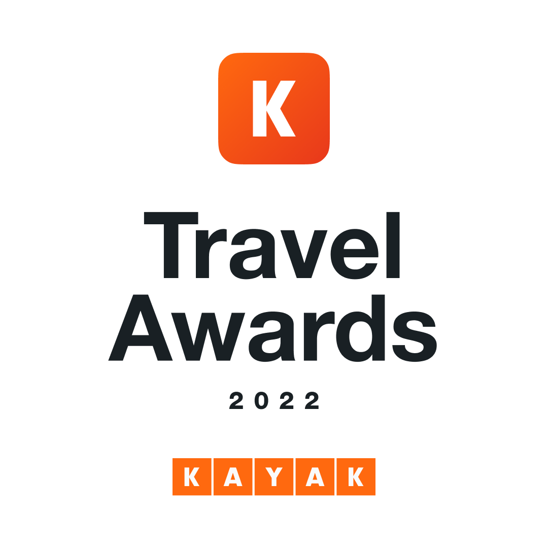 KAYAK Travel Awards 2022 logo with orange K icon and orange KAYAK text