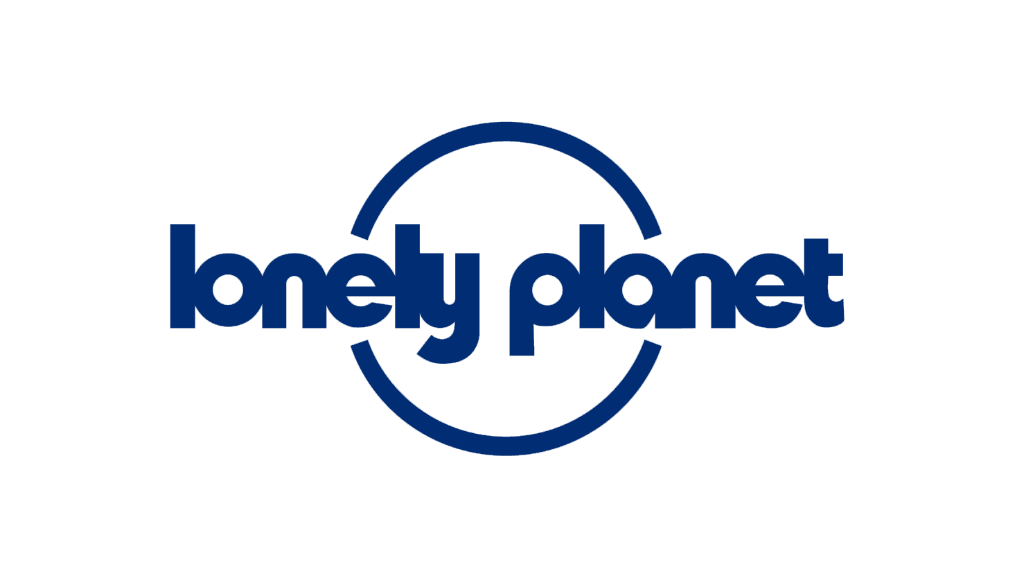 Lonely Planet logo in dark blue text with a circular line motif on a white background