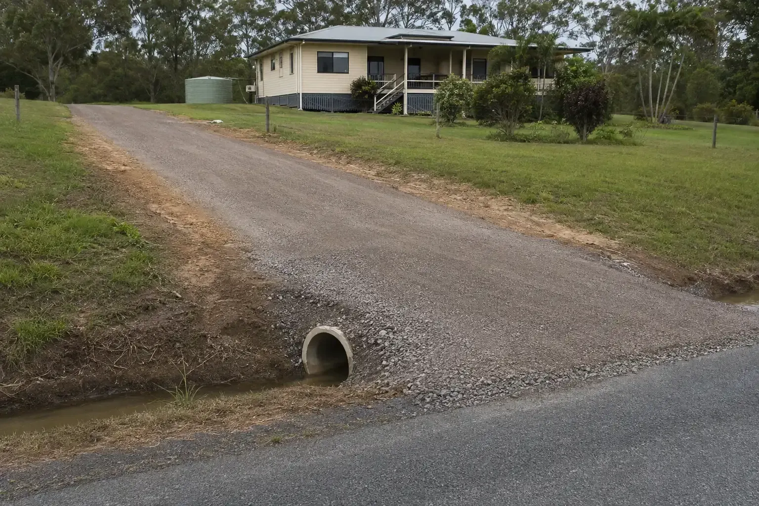 Basic culvert installation on a gravel driveway near Avondale, Bundaberg.