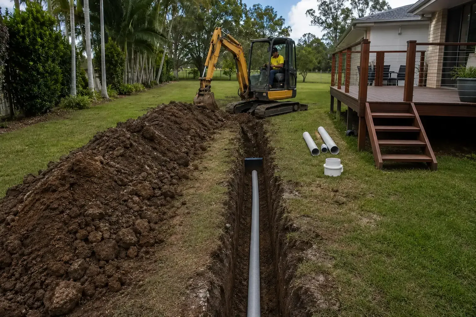 Trench dig in progress. Semi-rural property in Bundaberg North
