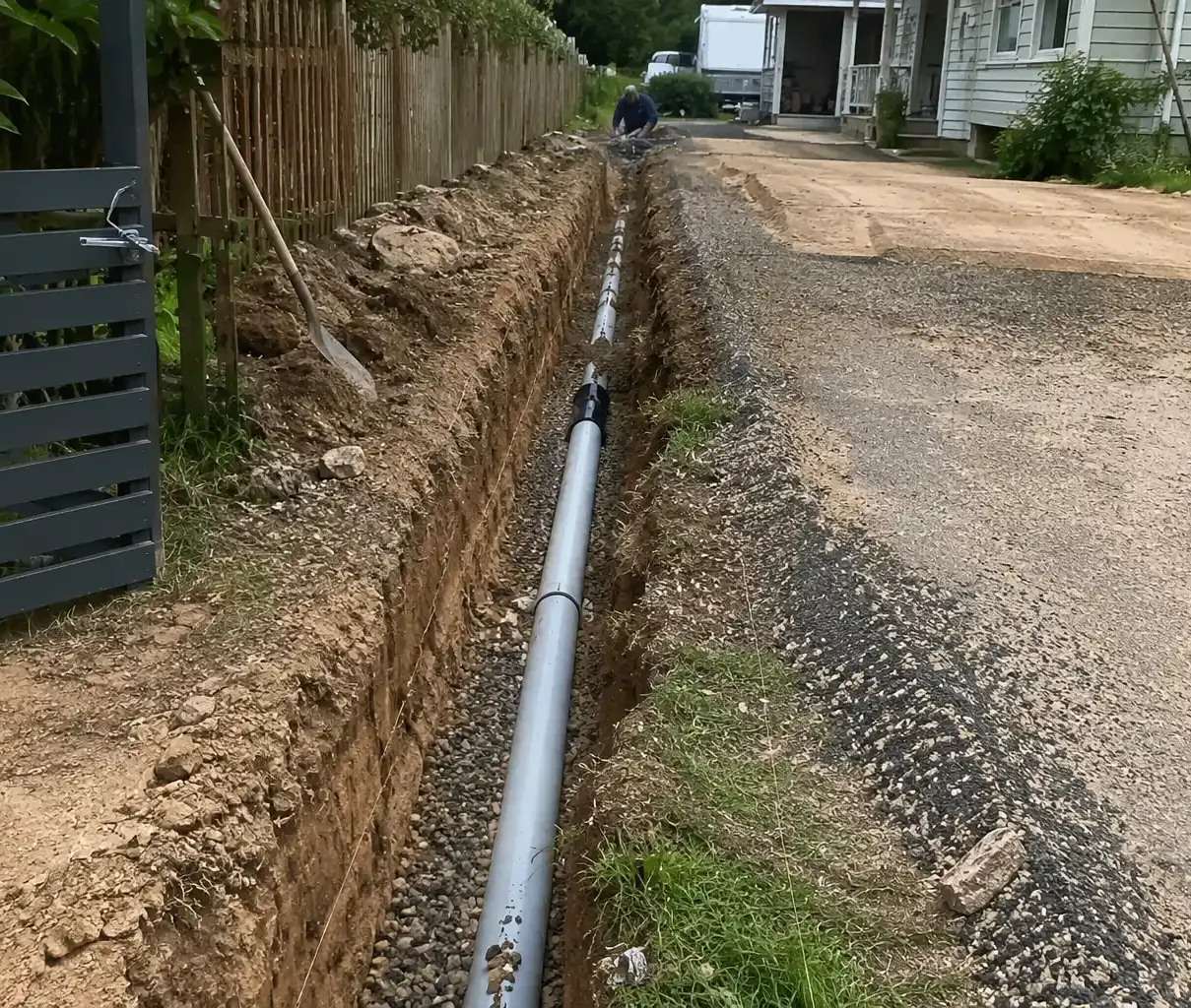 Installing a driveway drain in a trench in Kensington, Bundaberg
