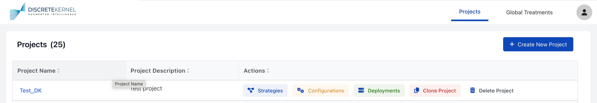 Projects dashboard