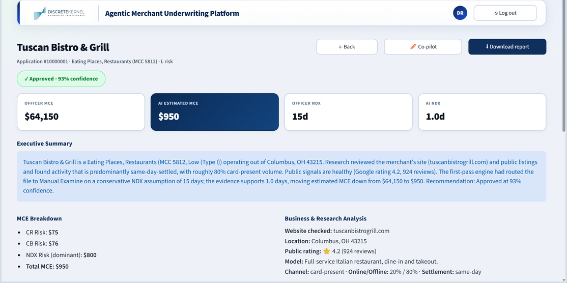 Underwriting Dragon case detail and MCE breakdown