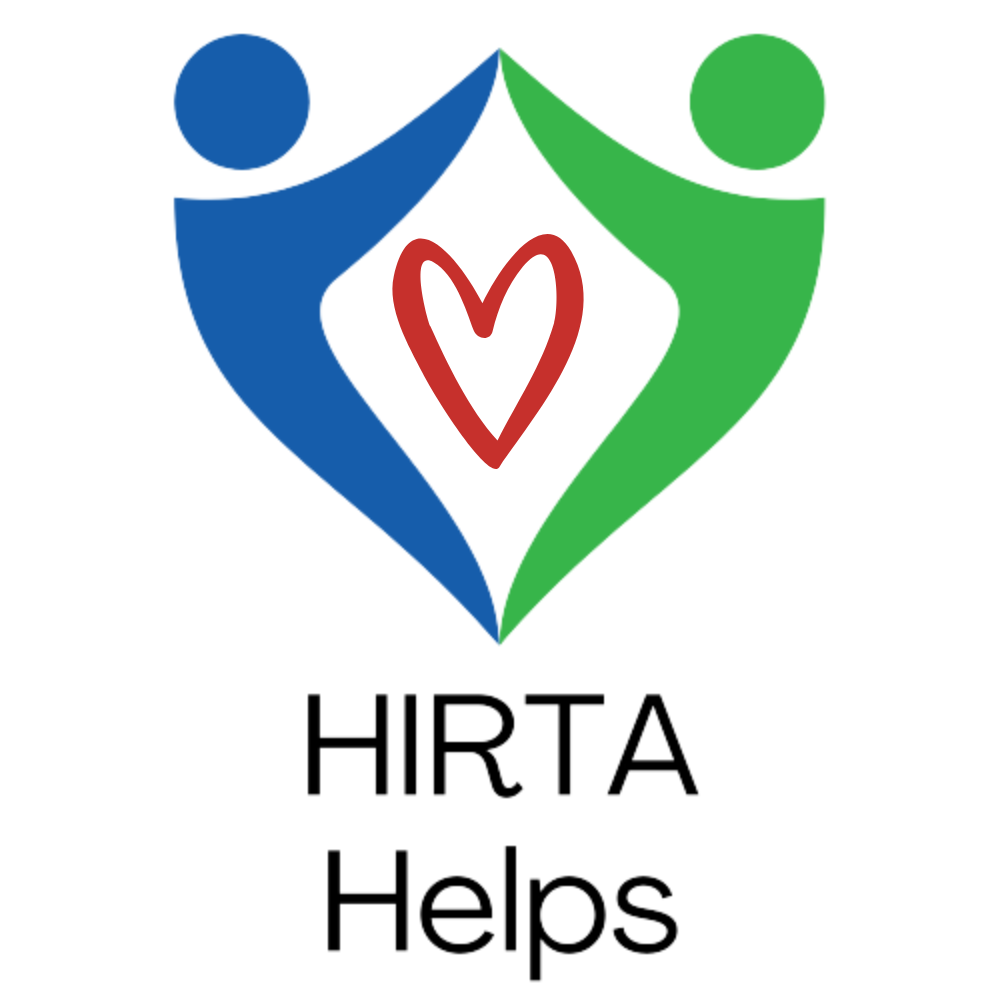 HIRTA Helps logo with blue and green figures forming a heart around a red heart symbol