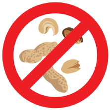A red circle with a line through it that says no peanuts