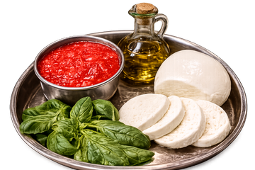 Olio ExtraEVO, fiordilatte, basilico, pomodoro