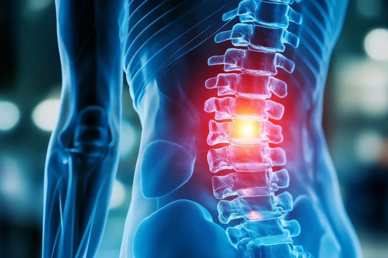 A close up of a person 's back with a red spot on it.