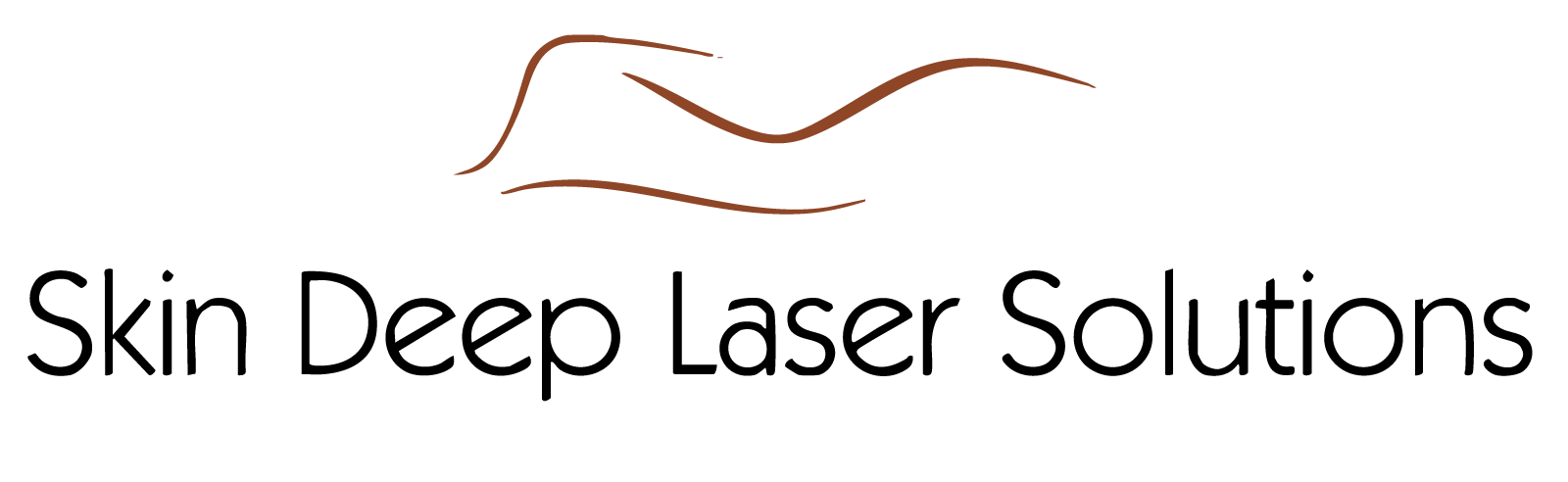 Logo for Skin Deep Laser Solutions with a brown wave line on a white background