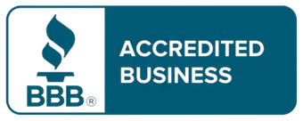 BBB Accredited Business logo with blue badge and white text