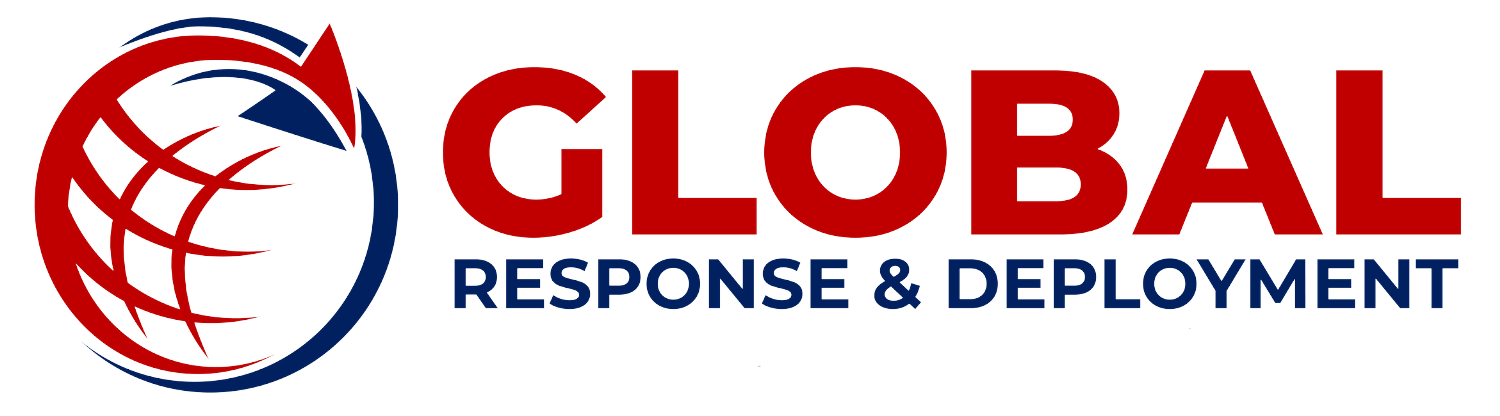A logo for global response and deployment with a globe in the middle