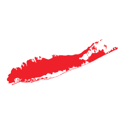 Red outline of Long Island, New York on a white background.