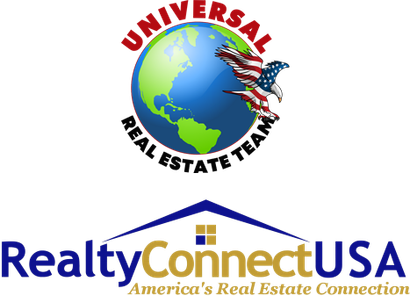 Logo: Universal Real Estate Team over a globe, with a US flag eagle. RealtyConnectUSA below.