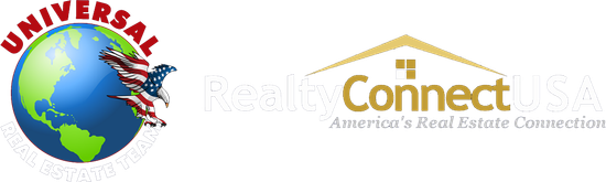 Logo with a globe and American flag,