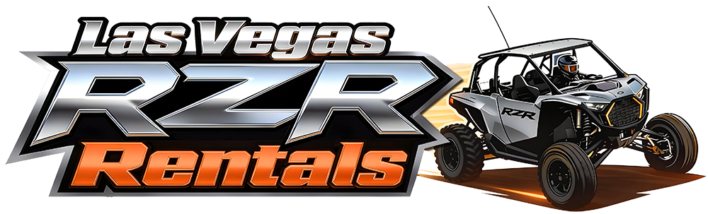 Las Vegas ATV Rental logo with speeding silver ATV on a desert background.