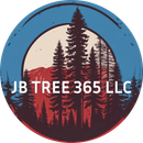 Logo for JB Tree 365 LLC with pine trees in a blue and red circular design