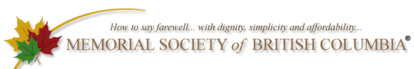 Memorial Society of British Columbia logo with autumn leaves and slogan on white background