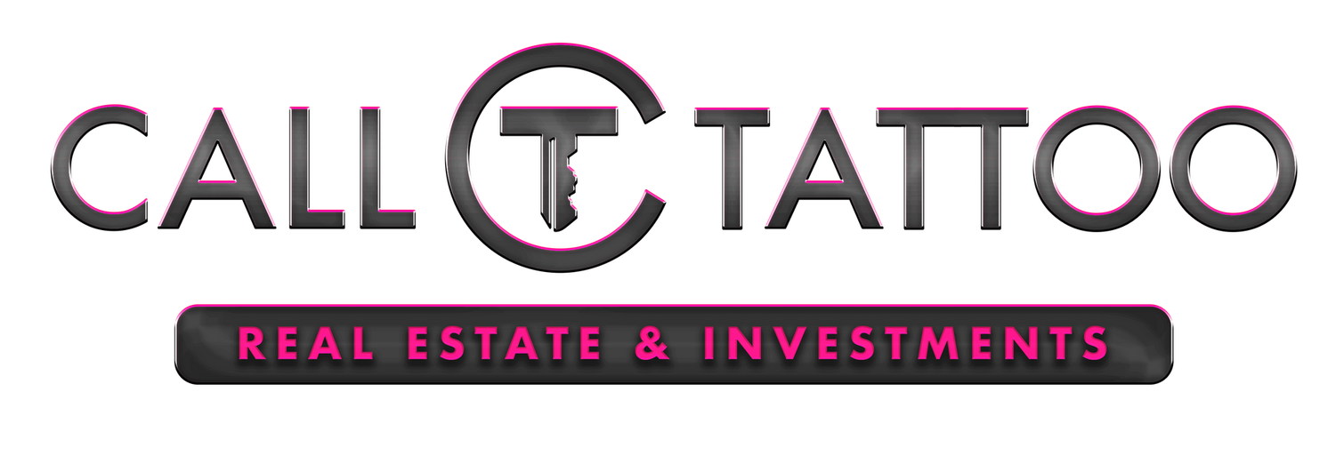 CALL TATTOO logo with pink “REAL ESTATE & INVESTMENTS” tagline on a white background