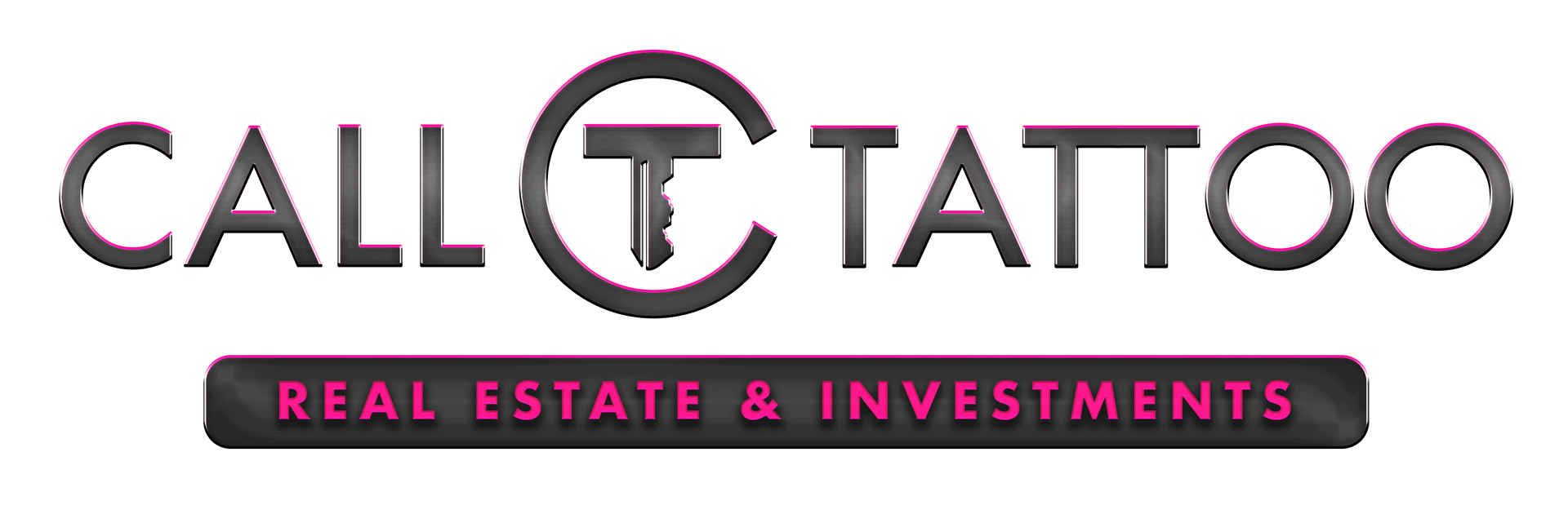 Call Tattoo logo with pink and black “Real Estate & Investments” banner