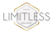 Arizona Limitless Real Estate logo with gold hexagon outline and gray text on white background