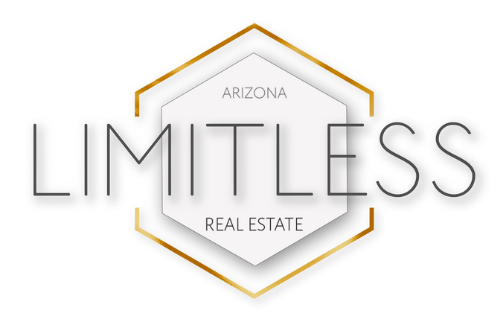 Arizona Limitless Real Estate logo with gold hexagon outline and gray text on white background