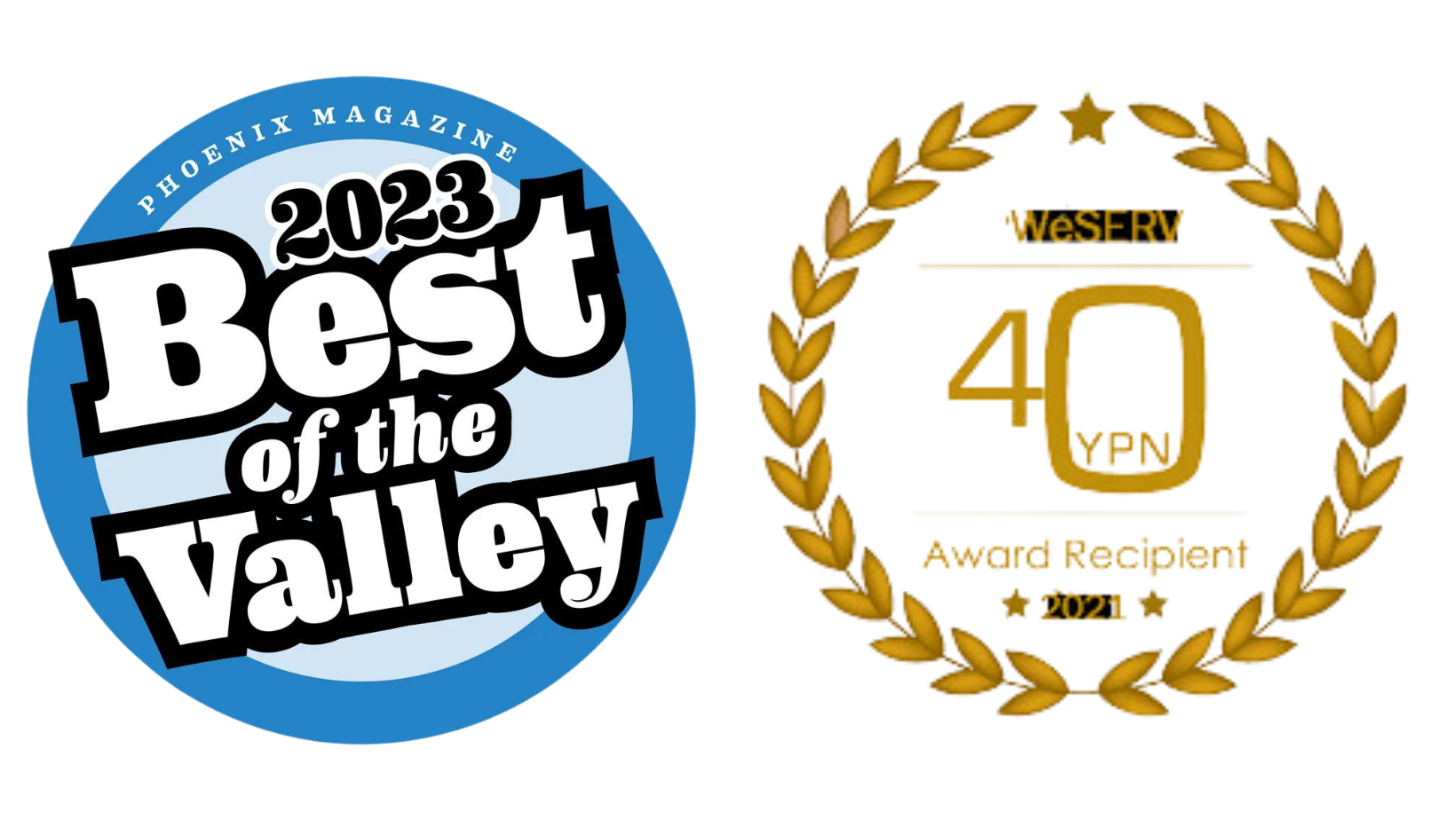 2023 Best of the Valley blue badge and gold 40 VPN Award Recipient laurel emblem